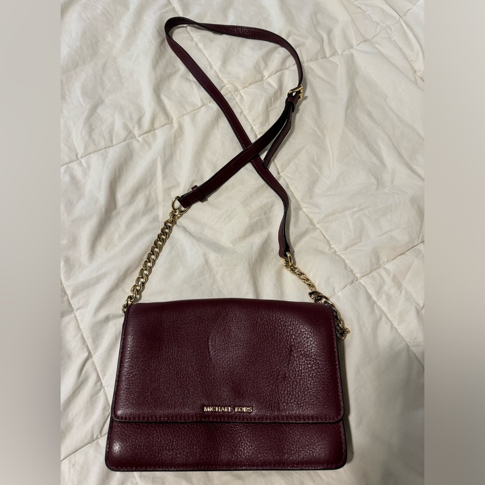MICHAEL KORS burgundy red leather cross body bag